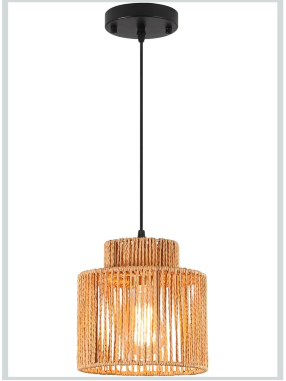 Rattan Pendant Light One Size Beige and Black